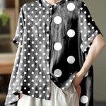 Boho Orange Summer Side Open Stand Collar Ramie Loose Short Sleeve