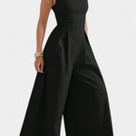 Blanca Pleated Wide Leg Jumpsuit with Round Neck