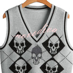 Halloween Skull Argyle Knit Sweater Vest