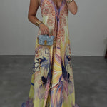 Bohemian Style Unique Print Sleeveless Backless Loose Maxi Dress