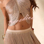Aria Metallic Fringe Halter Top & Tassel Maxi Skirt Set