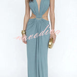 Athena Metal-Link Cutout Design Back Lace-up Drape Maxi Dress