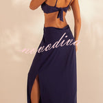 Metal Shell Straps Elastic Bikini and Slit Cover-up Dress Three-piece Set