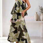 Effortlessly Romantic Floral Print Tiered Slip Square Neck A-line Maxi Dress