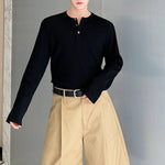 Cotton Half-open Collar Three-button Bottoming Shirt