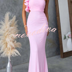 Fashionable Mesh Sleeveless One-shoulder Waist-revealing Maxi Dress
