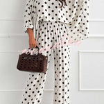 Verne Linen Blend Polka Dot Batwing Sleeve Top and Elastic Waist Pocket Loose Pants Set