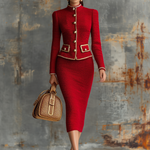 Retro Elegant Knitted Cardigan And Hip Skirt Two-piece Set