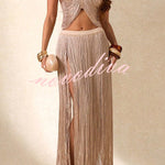 Aria Metallic Fringe Halter Top & Tassel Maxi Skirt Set