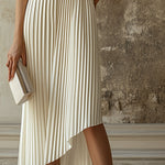 【24-hour shipping out】Elegant High-end Evening Gown White Pleated Sleeveless Midi Dress