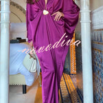 Tina Satin Plunge V-neck Gold Trim Detail Long Batwing Sleeve Maxi Dress