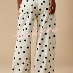 Retro Style Polka Dot Print High Waist Pocketed Wide Leg High Waisted Jeans