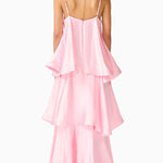 Soft and Smooth Satin Tiered Slip Square Neck A-line Maxi Dress