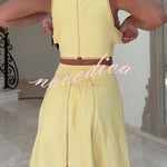 Lily Cutout Trim Side Stretch Crop Top and Elastic Waist Pocket Midi Skirt Set