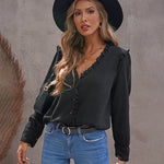 Zeagoo Lace Lace Long-sleeved Shirt V-neck Blouse Top for Women Elegant Date Night Party 2026 | Under