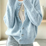Atmospheric Mixed Color Knit Colorful Dots Button Up Long Sleeve Cardigan