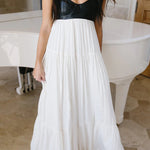 Stylish Leather Patchwork Suspender Casual Vacation Style Maxi Dresses