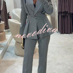 Business Elegance Button Long Sleeve Pocket Pleated Hem Lapel Blazer