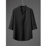 Retro Ice Silk Short Sleeve V-Neck Shirt Drawstring Trousers Two-Piece Set