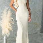 Fashionable Mesh Sleeveless One-shoulder Waist-revealing Maxi Dress