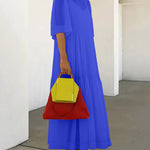 Loose Plus Size Mesh Pleated Solid Color Split-Joint Mock Neck Maxi Dresses Two Pieces Set