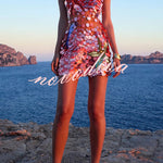 Dorothy Large Sequin Fish and Starfish Embroidery Detail Halter Mini Dress