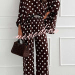 Verne Linen Blend Polka Dot Batwing Sleeve Top and Elastic Waist Pocket Loose Pants Set