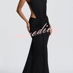 Thekla Stretch Slinky Jersey High Neck Ruched Backless Drape Maxi Dress
