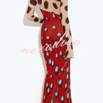 Sabine Animal and Butterfly Print Colorblock Long Sleeve Bias Cut Maxi Dress