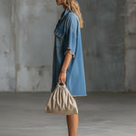 Stylish And Casual Frayed-edge Blue Denim Short-sleeved Mini Dress