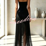 Hot, Sexy Babe Solid Color Off Shoulder Tassel Hem Maxi Dress