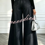 High-Waist Overlay Wide-Leg Jeans