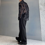 Ribbon Tie Jacquard See-through Shirt