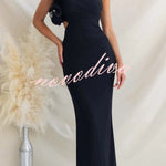 Fashionable Mesh Sleeveless One-shoulder Waist-revealing Maxi Dress