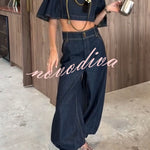 Luna Denim High Rise Pocket Adjustable Buckle Ankle Strap Harem Pants