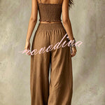 Olive Gypsy  pleated crop top and high-waisted wide-leg pants set