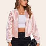 Striped Biker Jacket Zip Up Bomber Jacket - Zeagoo (Us Only)