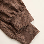 Elegant Brown Lace Front Slit Long Sleeve Maxi Dress