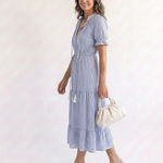 Dakota™ | Short Sleeve Striped Tiered Midi Dress