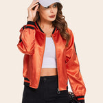 Striped Biker Jacket Zip Up Bomber Jacket - Zeagoo (Us Only)