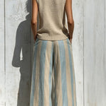 Casual sleeveless top and loose striped trousers set
