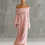 Pink Mohair One-shoulder Loose Maxi Dress