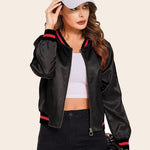 Striped Biker Jacket Zip Up Bomber Jacket - Zeagoo (Us Only)
