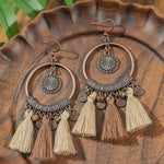 Vintage Distressed Bohemian Tassel Necklace Earrings Set