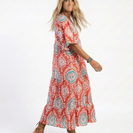 Zaria | Paisley Print V Neck Short Sleeve Midi Dress