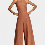 Belén Ramie Wide-Leg Halter Jumpsuit with Straight Neckline