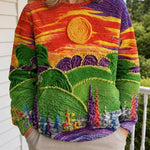 RAVELLA | SUNBURST LANDSCAPE PRINT RELAXED-FIT SWEATER