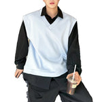 Casual Fake Two Piece Loose Vest Shirt