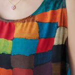 Loose Sleeveless Contrast Color Multi-Colored Plaid Round-Neck Midi Dresses