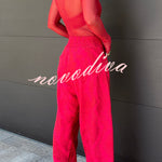 Free Moment Animal Print Metal Ring Design Pocket Wide Leg Pants